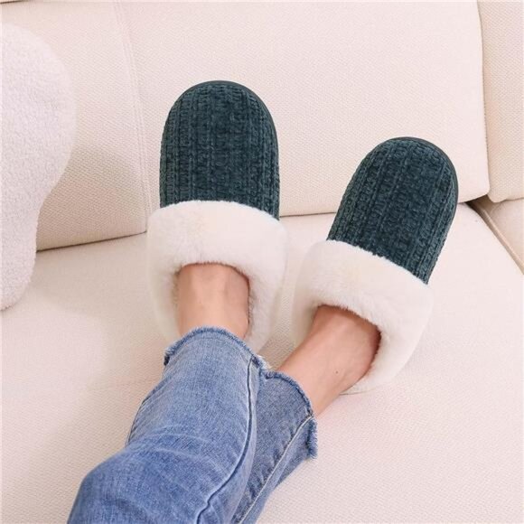 Evshine Warm Knit House Slippers for Women Comfy Wool-Like Lined Chenille - Picture 1 of 8